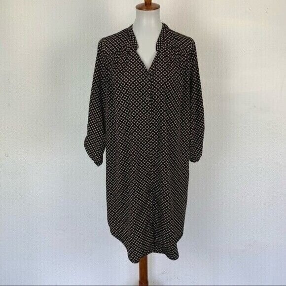 41 Hawthorn Medium Brown Beige Geometric Print Tunic Dress Made In USA - Picture 8 of 8